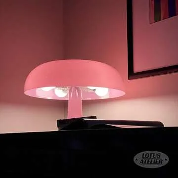 Lotus Atelier Light Pink Mushroom Lamp for Room Aesthetic Modern Lighting for Bedroom Retro Pink Lamp for Girls Bedroom Pink Room Decor for Teen Girls Midcentury Lamp MCM (Pink)