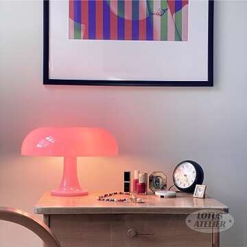 Lotus Atelier Light Pink Mushroom Lamp for Room Aesthetic Modern Lighting for Bedroom Retro Pink Lamp for Girls Bedroom Pink Room Decor for Teen Girls Midcentury Lamp MCM (Pink)