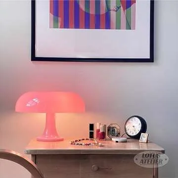 Lotus Atelier Light Pink Mushroom Lamp for Room Aesthetic Modern Lighting for Bedroom Retro Pink Lamp for Girls Bedroom Pink Room Decor for Teen Girls Midcentury Lamp MCM (Pink)