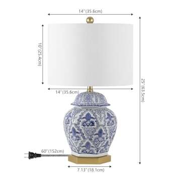 JONATHAN Y JYL3051A Gretchen 25" Ginger Jar Ceramic/Metal LED Table Lamp Classic Traditional Bedside Desk Nightstand Lamp for Bedroom Living Room Office College Bookcase LED Bulb Included, Blue/White