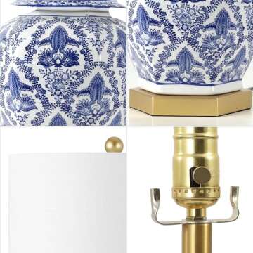JONATHAN Y JYL3051A Gretchen 25" Ginger Jar Ceramic/Metal LED Table Lamp Classic Traditional Bedside Desk Nightstand Lamp for Bedroom Living Room Office College Bookcase LED Bulb Included, Blue/White
