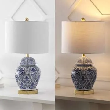 JONATHAN Y JYL3051A Gretchen 25" Ginger Jar Ceramic/Metal LED Table Lamp Classic Traditional Bedside Desk Nightstand Lamp for Bedroom Living Room Office College Bookcase LED Bulb Included, Blue/White