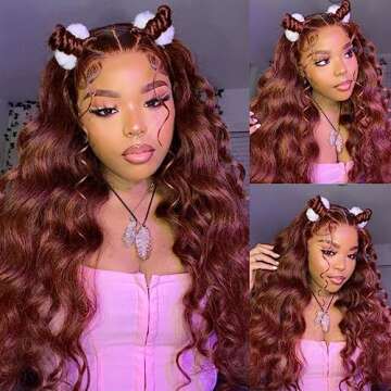 KLAIYI Reddish Brown Lace Front Wigs Human Hair Auburn Cooper Brown Body Wave 13x4 HD Transparent La...
