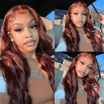 KLAIYI Reddish Brown Lace Front Wigs Human Hair Auburn Cooper Brown Body Wave 13x4 HD Transparent Lace Frontal Virgin Hair Wigs for Black Women Red Glueless Lace Wig with Baby Hair Pre Plucked 18Inch