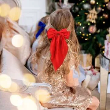 Atoden Hair Bows Silky Satin Bows for Hair Ribbons 4Pcs Coquette Oversized Long Tail Hair Bow Clips Barrettes Big Bowknot Hair Accessories for Women Girl Trendy Stuff Gifts (Pink Red)