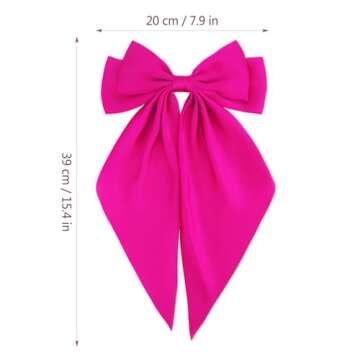 Atoden Hair Bows Silky Satin Bows for Hair Ribbons 4Pcs Coquette Oversized Long Tail Hair Bow Clips Barrettes Big Bowknot Hair Accessories for Women Girl Trendy Stuff Gifts (Pink Red)