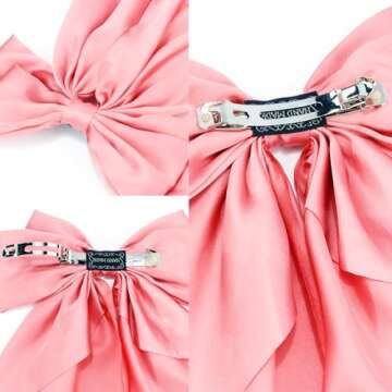 Atoden Hair Bows Silky Satin Bows for Hair Ribbons 4Pcs Coquette Oversized Long Tail Hair Bow Clips Barrettes Big Bowknot Hair Accessories for Women Girl Trendy Stuff Gifts (Pink Red)