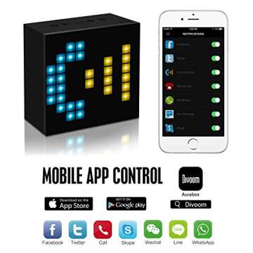 DIVOOM AURABOX Bluetooth 4.0 SMART LED Speaker with APP Control for Pixel Art Creation + Animation and Social Media Notification. Built-in Microphone for Handsfree Calling