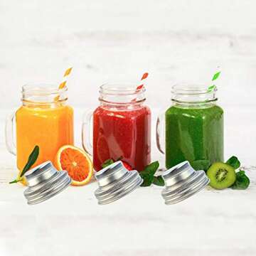 obmwang 4 Pack of Stainless Steel Mason Jar Shaker Lids Caps for Cocktail,Dredge Flour,Mix Spices,Sugar, Salt, Peppers and More or Shake Drinks Cocktail-Fits Any Regular Mouth Mason Jar Canning Jar