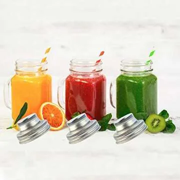 obmwang 4 Pack of Stainless Steel Mason Jar Shaker Lids Caps for Cocktail,Dredge Flour,Mix Spices,Sugar, Salt, Peppers and More or Shake Drinks Cocktail-Fits Any Regular Mouth Mason Jar Canning Jar