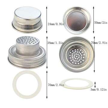 obmwang 4 Pack of Stainless Steel Mason Jar Shaker Lids Caps for Cocktail,Dredge Flour,Mix Spices,Sugar, Salt, Peppers and More or Shake Drinks Cocktail-Fits Any Regular Mouth Mason Jar Canning Jar