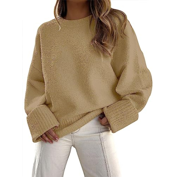 ANRABESS Women's Oversized Crewneck Long Sleeve Fuzzy Knit Sweater - Trendy Fall Fashion
