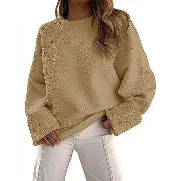 ANRABESS Women's Oversized Crewneck Long Sleeve Fuzzy Knit Sweater - Trendy Fall Fashion