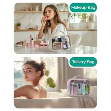 BAGSMART Clear TSA-Approved Toiletry Bag, Puffy Edges Travel Makeup Bag, Large Opening with Handle, Clear Cosmetic Bag with Double Zipper for Women