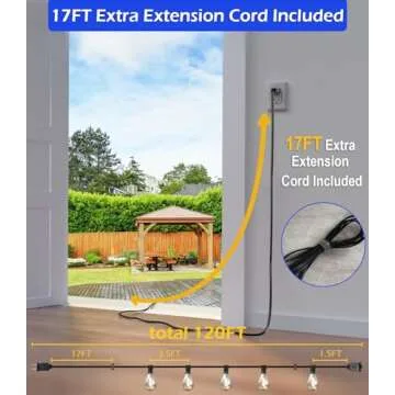 luckystyle 120FT LED Outdoor String Lights with 30+2 Edison Shatterproof Waterproof Bulbs, 2700K Com...