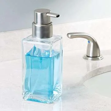 iDesign Casilla Modern Glass Pump Liquid Foam Hand Soap Dispenser for Kitchen, Bathroom, Sink, Vanity, Holds 14 oz, Clear