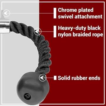 A2ZCARE Deluxe Tricep Rope Cable Attachment, 27 & 36 Inch Rope Length, Non-Slip & Easy to Grip with Snap Hook for Gym & Home Workout (A. 27" Black)
