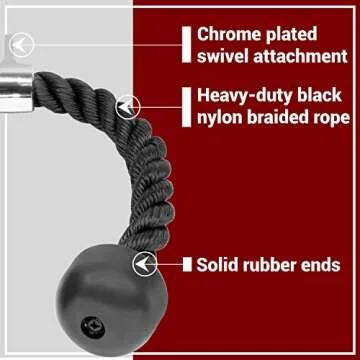 A2ZCARE Deluxe Tricep Rope Cable Attachment, 27 & 36 Inch Rope Length, Non-Slip & Easy to Grip with Snap Hook for Gym & Home Workout (A. 27" Black)