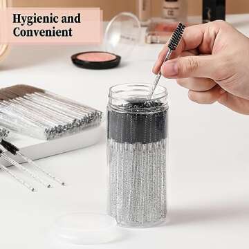 300PCS Disposable Eyelash Brush with 1 Replacement Container, Mascara Wands for Eye Lash Makeup Accessories, Spoolies for Eyelash Extensions, Crystal Eyebrow Brushes - Black
