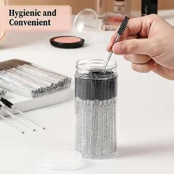 300PCS Disposable Eyelash Brush with 1 Replacement Container, Mascara Wands for Eye Lash Makeup Accessories, Spoolies for Eyelash Extensions, Crystal Eyebrow Brushes - Black
