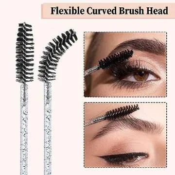 300PCS Disposable Eyelash Brush with 1 Replacement Container, Mascara Wands for Eye Lash Makeup Accessories, Spoolies for Eyelash Extensions, Crystal Eyebrow Brushes - Black