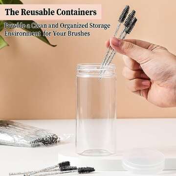 300PCS Disposable Eyelash Brush with 1 Replacement Container, Mascara Wands for Eye Lash Makeup Accessories, Spoolies for Eyelash Extensions, Crystal Eyebrow Brushes - Black