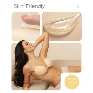 Niidor Strapless Bras for Women Push Up Sticky Bra Backless Invisible Silicone Adhesive Bra Stick On Bra Nude