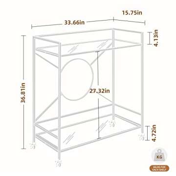 Palama Gold Bar Cart for The Home, Bar Cart Simply Assembled with ONLY 4 Screws, 2-Tier Snack Cart with 2 Black Tempered Glass Shelves, Bar Cart with 2 Lockable Wheels