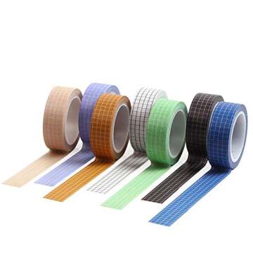 7 Rolls Grid Washi Tape Set 10M Colorful Writable Paper Adhesive Masking Tapes 15MM Width Sticky Pap...