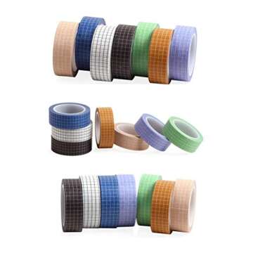 7 Rolls Grid Washi Tape Set 10M Colorful Writable Paper Adhesive Masking Tapes 15MM Width Sticky Paper Tape for DIY Scrapbooking Arts Crafts Decor Bullet Journaling Labels