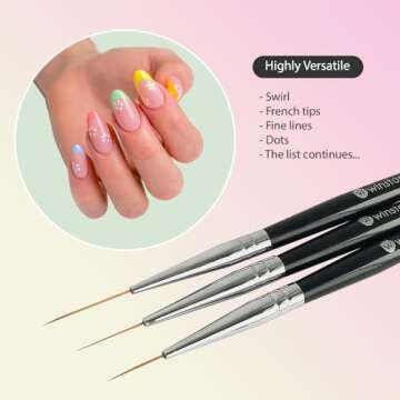 Winstonia Striping Nail Art Brushes for Long Lines, Details, Fine Designs. 3 pcs Striper Brushes wit...