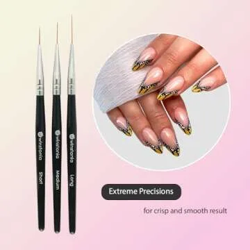 Winstonia Striping Nail Art Brushes for Long Lines, Details, Fine Designs. 3 pcs Striper Brushes with Caps - AMAZING TRIO