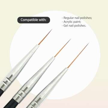 Winstonia Striping Nail Art Brushes for Long Lines, Details, Fine Designs. 3 pcs Striper Brushes with Caps - AMAZING TRIO