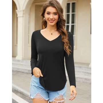 Amoretu Women's V Neck Tunic Tops for Everyday Elegance