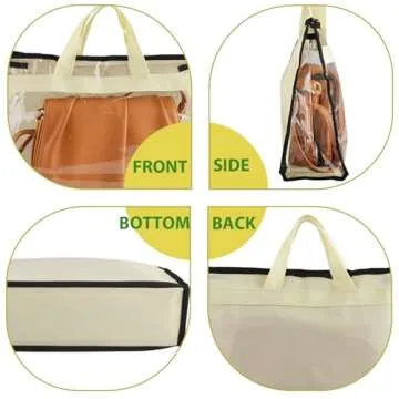 Gcroet Handbag Storage, Handbag Organizer Dust Cover Bag Transparent Anti-dust Purse Storage Bag for Hanging Closet with Zipper and Handle Space-Saving Storage Bag(5 Pack)