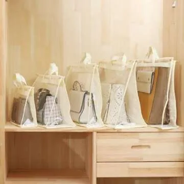 Gcroet Handbag Storage, Handbag Organizer Dust Cover Bag Transparent Anti-dust Purse Storage Bag for Hanging Closet with Zipper and Handle Space-Saving Storage Bag(5 Pack)