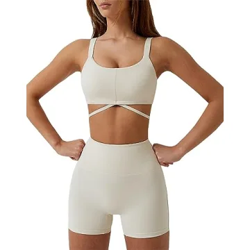 ABOCIW Women's 2 Piece Yoga Outfits with Sports Bra and High Waist Shorts