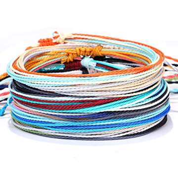 yfstyle 12Pcs Summer Beach Surfer Anklet Bracelets for Women Men Adjustable Handmade Waterproof Brai...