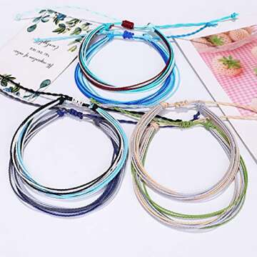 yfstyle 12Pcs Summer Beach Surfer Anklet Bracelets for Women Men Adjustable Handmade Waterproof Braided String Anklets Boho Woven Wave Ankle Bracelets Beach Jewelry