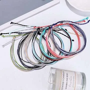 yfstyle 12Pcs Summer Beach Surfer Anklet Bracelets for Women Men Adjustable Handmade Waterproof Braided String Anklets Boho Woven Wave Ankle Bracelets Beach Jewelry