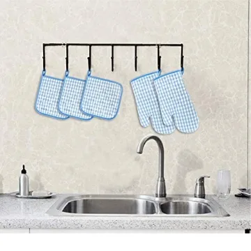 Kitchen Oven Mitt and Pot Holders, 5 pcs Heat Resistant Vintage Cotton Gingham Oven Mitts and Potholders Hot Pads Mats Coasters Set for Cooking Baking (Blue Set)