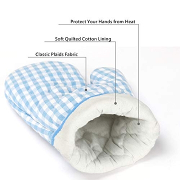 Kitchen Oven Mitt and Pot Holders, 5 pcs Heat Resistant Vintage Cotton Gingham Oven Mitts and Potholders Hot Pads Mats Coasters Set for Cooking Baking (Blue Set)