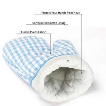 Kitchen Oven Mitt and Pot Holders, 5 pcs Heat Resistant Vintage Cotton Gingham Oven Mitts and Potholders Hot Pads Mats Coasters Set for Cooking Baking (Blue Set)