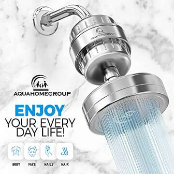 AquaHomeGroup Luxury Filtered Shower Head (Metal) 2 Cartridges Vitamin C+E+A + 5 Shower Caps - Reduses Chlorine & Sediments - Consistent Water Pressure - Massage and SPA Effery Shower Head