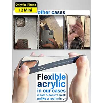 VIROMO Mirror Case for iPhone 12 Mini (ONLY) with Screen Protectors [2 Pack], Shockproof Soft Corners, Bye Bye Pocket Mirror, Cute Slim case for Girls, Womens