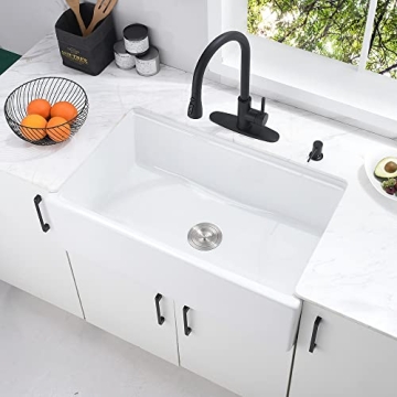 33 Inch White Farmhouse Workstation Sink - Bokaiya