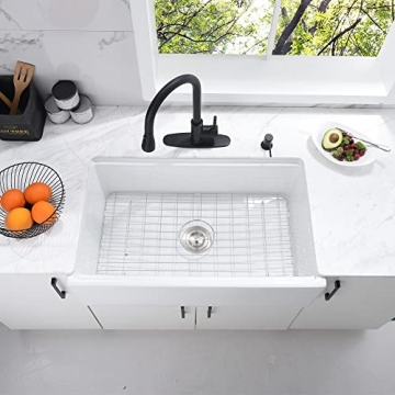 33 Inch White Farmhouse Workstation Sink - Bokaiya
