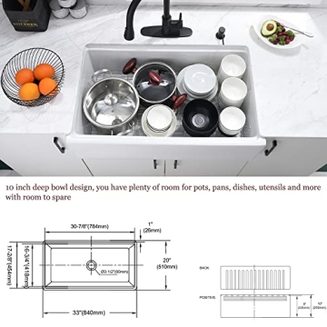 33 Inch White Farmhouse Workstation Sink - Bokaiya