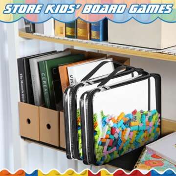 Sanwuta 6 Packs Toy Storage Bags, PVC Organizing Case Bags with Zipper, Waterproof Toy Container for Board Games, Building Blocks, Puzzles, Small Toys and Kids Books(X-Large,Black)
