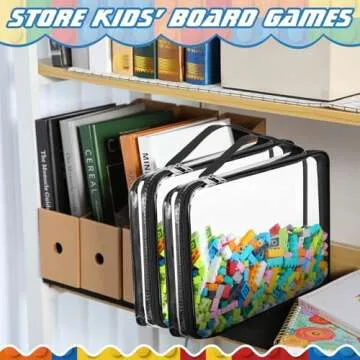 Sanwuta 6 Packs Toy Storage Bags, PVC Organizing Case Bags with Zipper, Waterproof Toy Container for Board Games, Building Blocks, Puzzles, Small Toys and Kids Books(X-Large,Black)